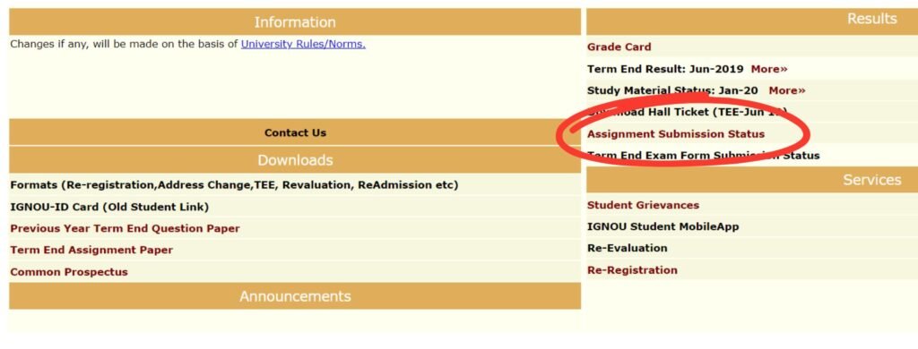 IGNOU Assignment Submission Status