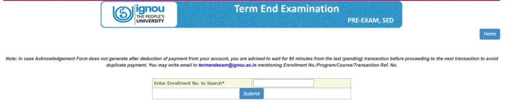 IGNOU Exam form payment status