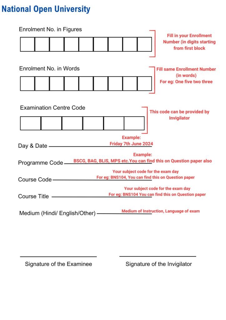 How to Fill IGNOU Exam Sheet front page