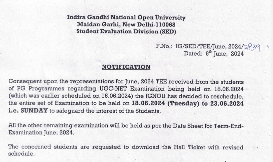 IGNOU reschedule