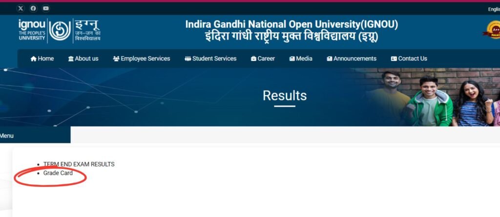 IGNOU Grade card new website