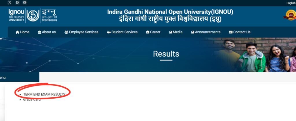 IGNOU results page new website