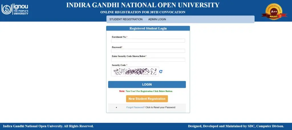 IGNOU 38th convocation student registration